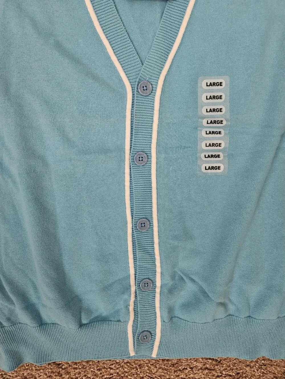 NWT PERRY ELLIS AMERICA Aqua White Trim Button Front Cotton Vest | SZ L
